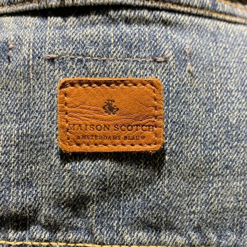Maison Scotch Leather Sleeved Jean Jacket Womens Size Large